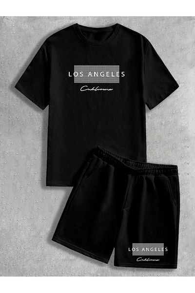 ACTIVE MODA -Men's Cotton Printed Cuhluvern Tshirt-Shorts Set 2-Piece Oversize Large Size