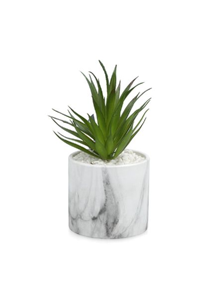 Atmosphera Lightweight Realistic Flat Base Artificial Plant with Marble Pot White and Green