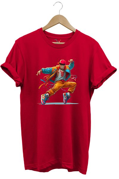 WİDİ Dancing Boy Dancing Boy Design Printed 100% Cotton Regular Fit Red T-Shirt