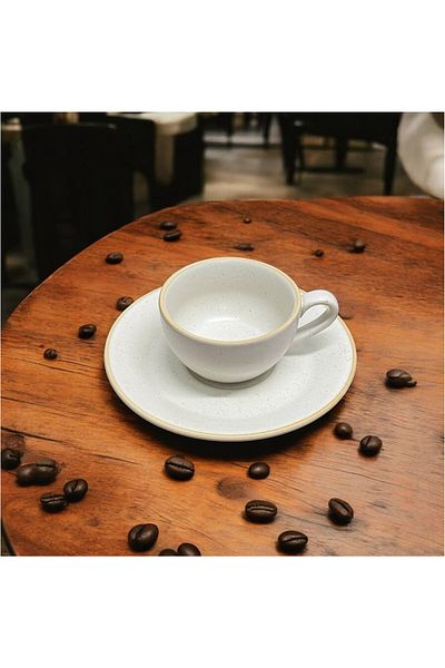 JOVY Espresso Cup and Saucer Set, CAFFINO, Matte Porcelain, 80 ml White