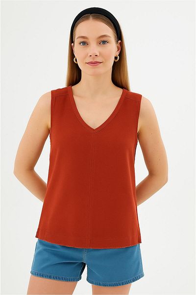 Fashion Friends Λινό μπλουζάκι με λαιμόκοψη V