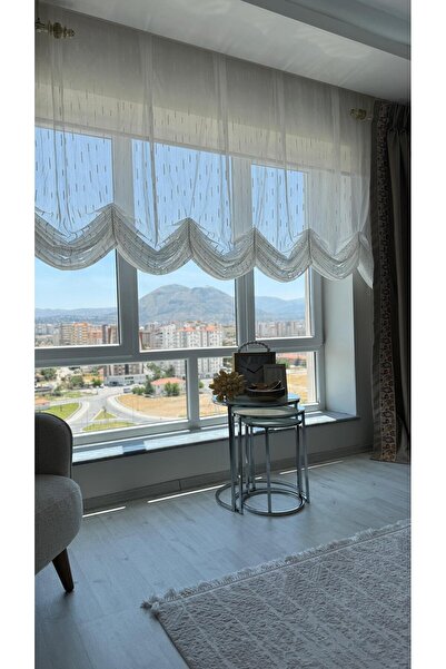 DİLETTO Silvery Steel Tulle Balloon Curtain (Ironing Not Required)