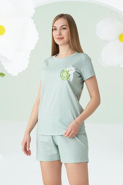 NBB 100% Cotton, Women's Green T-Shirt Shorts Set, Teddy Bear
