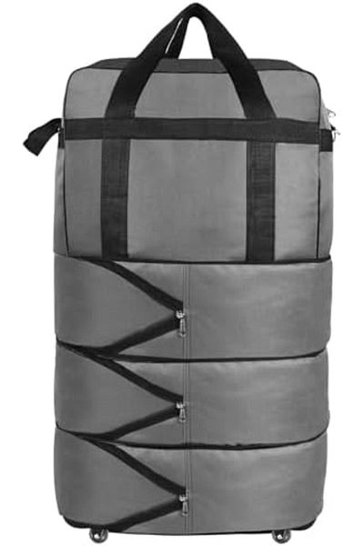 Yuwell YU WELL Expandable Rolling Duffle Bag Wheeled Luggage Foldable Suitcase (Duffle Bag/Wheels, Grey, La