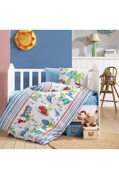 Cotton Box Lenjerie patut bebelusi flanel, cearceaf pilota 100x150cm, Cotton Box, Dinozauri