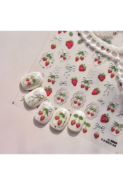 NAILFYOU TO5066 Pink Pudding Cherry Bowknot Heart shaped Star Claw Print Sweet Self Adhesive 5D Nail Art Deco