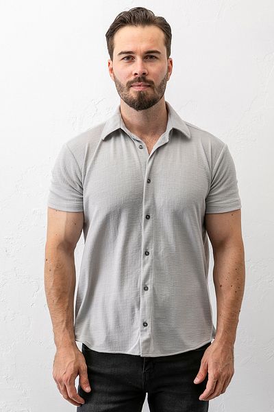 JB John Borners Men's Short Sleeve Button Closure Textured Shirt Gray - 30001