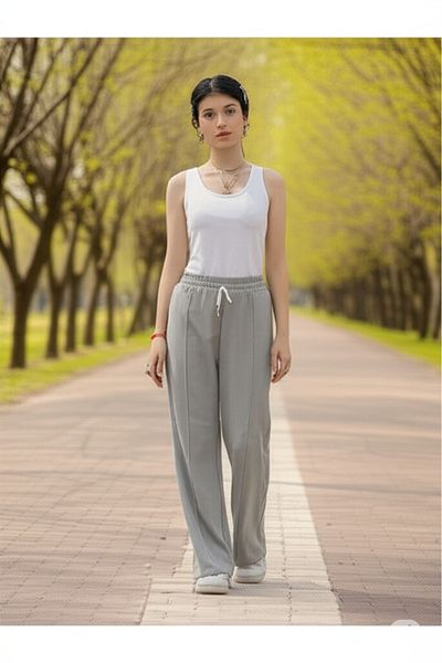 Modabenna Women's Linen Blend Trousers Loose Cut Casual Loose Lawn Elastic Waist Lace up