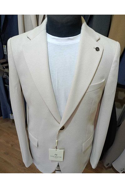 Ted Davıd Beige Felt Textured Single Button Blazer Jacket