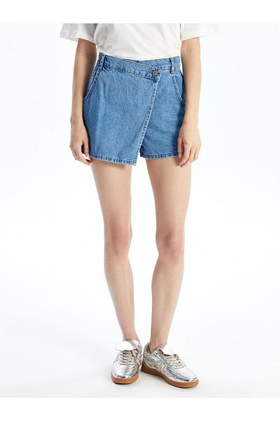 LC Waikiki Indigo Women's Standard Fit Straight Jean Shorts Skirt