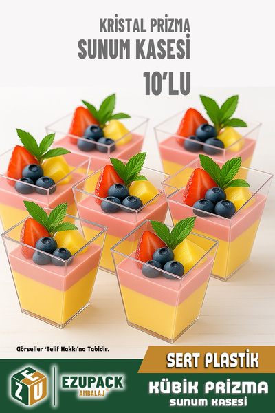 Ezupack Kübik Prizma Mika Magnolya Bardağı Kase Plastik Şeffaf Sunum Kabı 200...