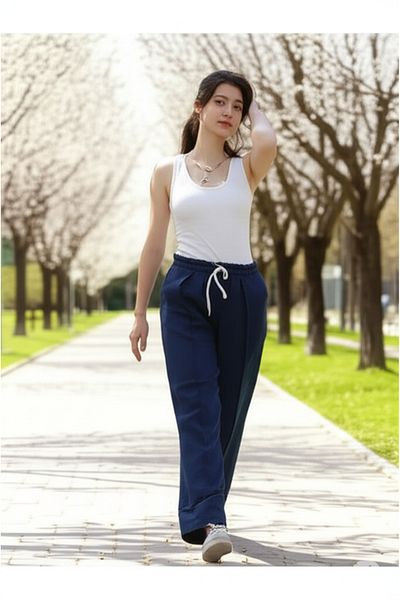 Modabenna Women's Linen Blend Trousers Loose Cut Casual Loose Lawn Elastic Waist Lace up