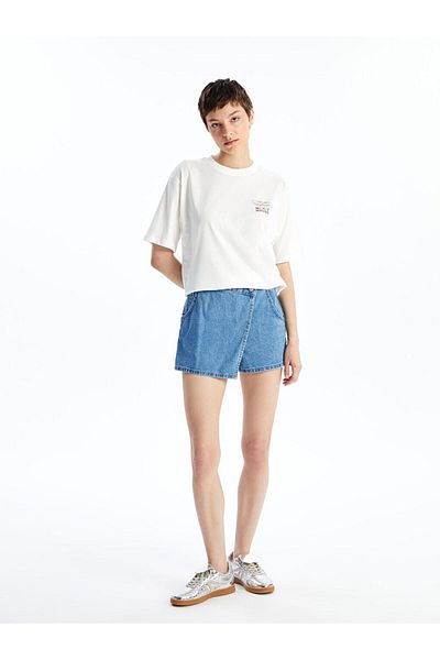 LC Waikiki Indigo Women's Standard Fit Straight Jean Shorts Skirt