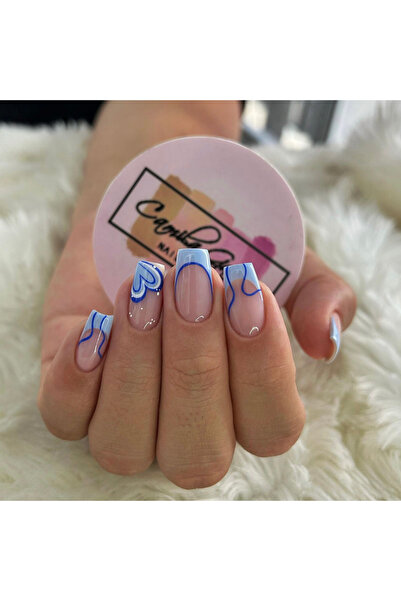 Choice مجموعة أظافر ARTAUG الزرقاء، 24 قطعة، مربعة متوسطة الحجم، زرقاء عالية ...