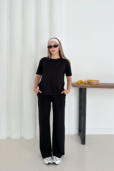 MİROR Women's Black Modal Fabric Short Sleeve Tracksuit Set