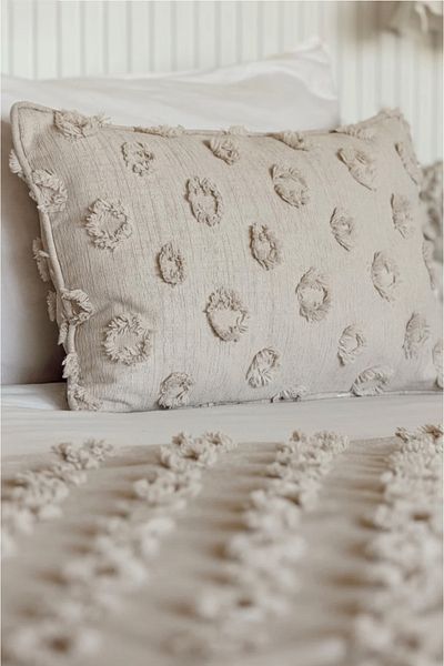 EVYA Bed Runner and Pillowcase Set 70X260 cm 2Pcs 50X70 cm Double Chenille Pompom Bed Shawl