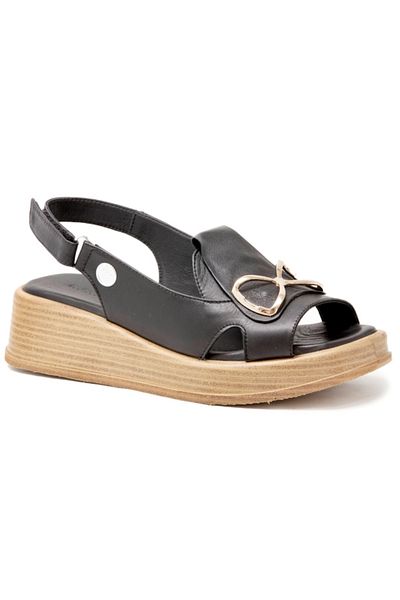 Mammamia D25Ys-02780 Black Skin Leather Comfort Women's Sandals