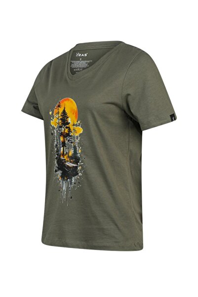 2AS Tricou pentru femei cu decolteu în V cu imprimeu Alone 413