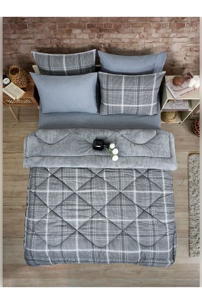 Sudemhome Double Welsoft Sleeping Set Double Sided Wellsoft Fluffy Fleece Quilt and Battal Fitted Sheet