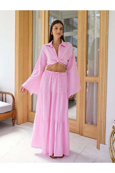 My Blog Pink Shirt and Skirt Suit - 251007