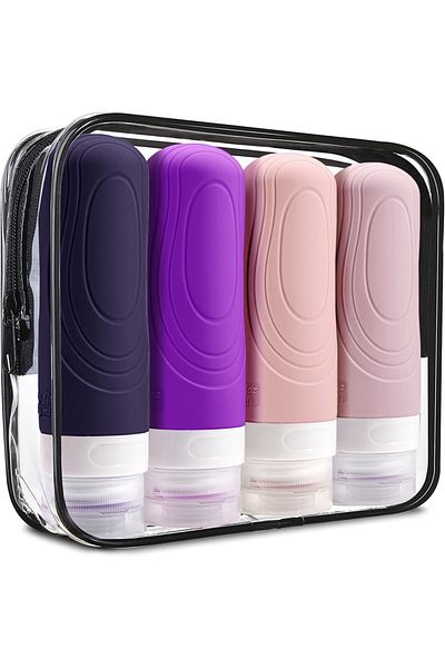 Choice1 90ml 4pcsA Silicone travel bottle Portable BPA-free leak proof squeeze size container clear toiletry