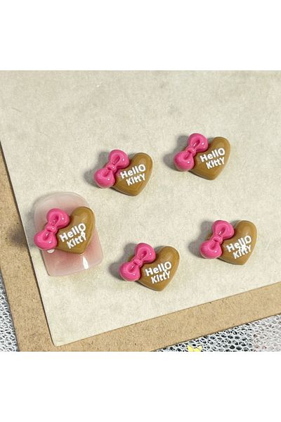 Miniso 3713-05 20Pcs DIY Nail Accessories: Hello Kitty Cartoon Nail Decor with Lovely 3D Bow and Cat Design