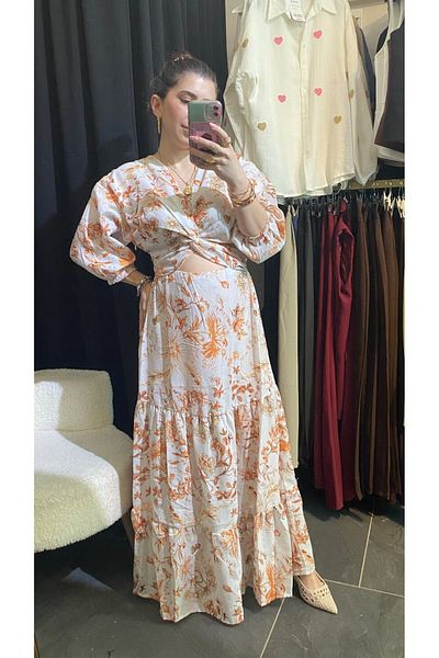 karpuzbutiks Orange Linen Bohemia Dress-L