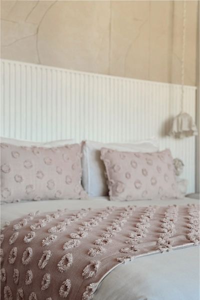EVYA Bed Runner and Pillowcase Set 70X260 cm 2Pcs 50X70 cm Double Chenille Pompom Bed Shawl