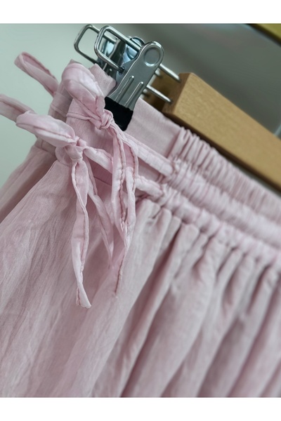 MİHRA STORE Miruna Wavy Linen Voile Balloon Sleeve Skirt Suit-Mf1794 Pink