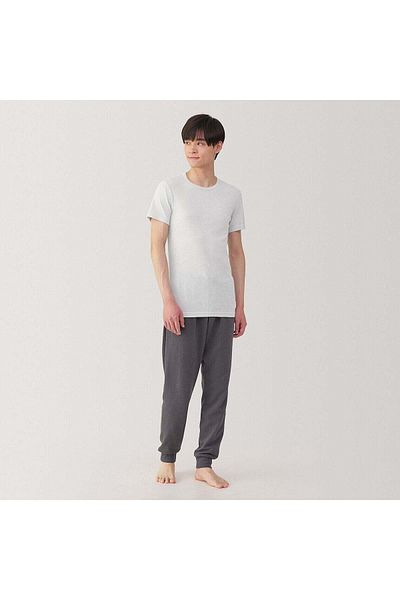 Muji تي شيرت قطني ماص للرطوبة برقبة دائرية وأكمام قصيرة