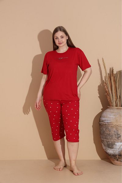 Temporium Women's Curve Plus Size Milan Fabric Capri Short Sleeve Pajama Set