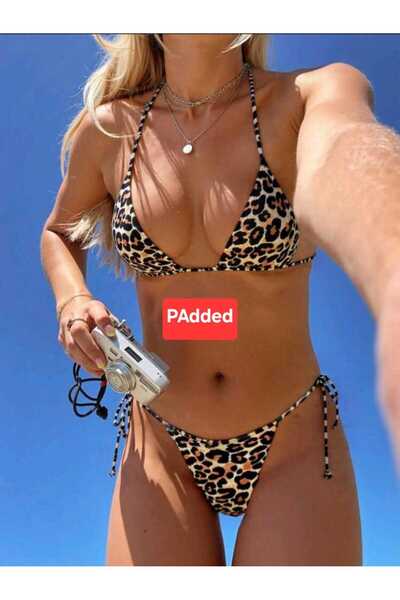 Stail Moda Γυναικείο 3 τεμάχιο Leopard Side and Halter Triangle Bikini Μαγιό Νυχτικό Ναυτικό Ομάδα