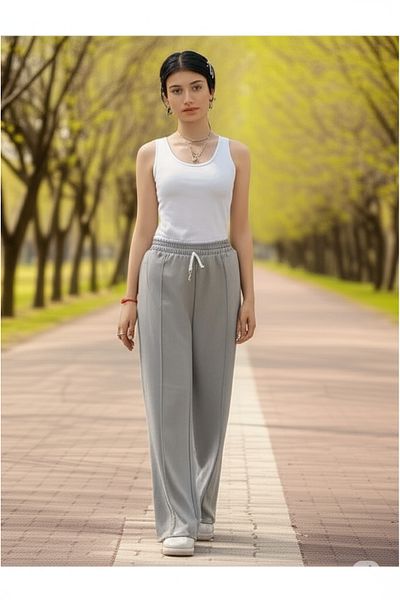 Modabenna Women's Linen Blend Trousers Loose Cut Casual Loose Lawn Elastic Waist Lace up
