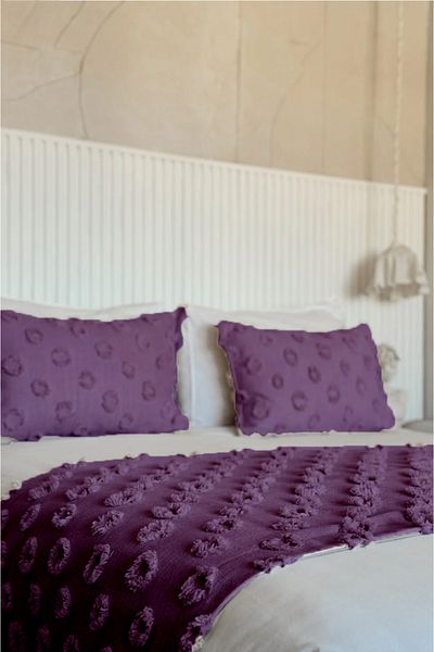 EVYA Bed Runner and Pillowcase Set 70X260 cm 2Pcs 50X70 cm Double Chenille Pompom Bed Shawl