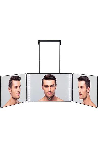 Choice Black with LED LED Mirror Trifold Self Haircut Mirror With Light Adjustable Height 3 Way Self Haircu