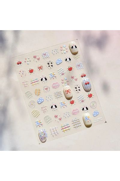 NAILFYOU TO4899 Pink Pudding Cherry Bowknot Heart shaped Star Claw Print Sweet Self Adhesive 5D Nail Art Deco