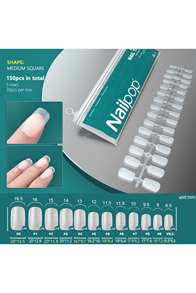Choice 150 قطعة من أظافر نيلبوب بري باف الصناعية متوسطة الحجم، أظافر صناعية ق...