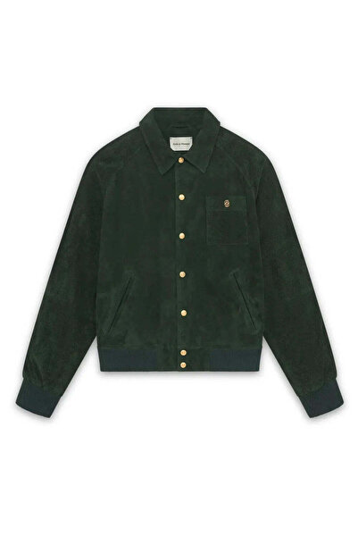 American Rag Cie سترة Le Blouson Suede الكلاسيكية للرجال - جلد، أخضر دافئ، تص...