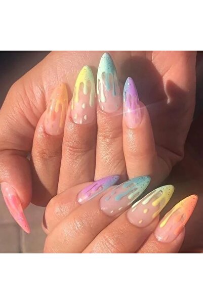 Choice PDJ2745 24 قطعة/مجموعة أظافر صناعية طويلة مدببة بألوان قوس قزح متدرجة ...