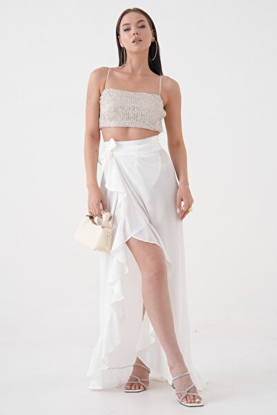 Saade White Maxi Length Woven Flounce Beach Skirt