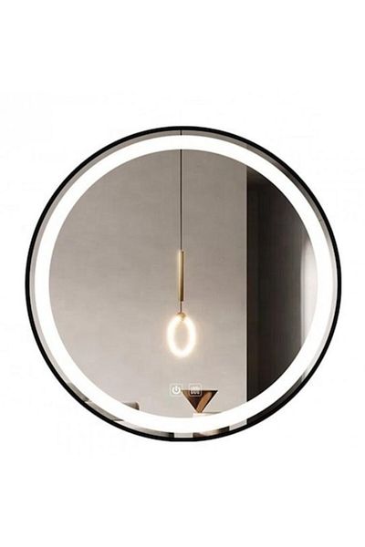 OPTIM DEKO Oglinda Baie Premium Rotunda, Iluminare LED Touch si Sistem Dezaburire Rama Neagra 70x70cm