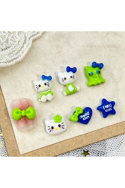 Miniso MIX-20Pcs 20Pcs Adorable Hello Kitty Nails Green KT Cat Cartoon Nail Accessories Charms