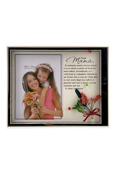 OEM Plastic photo frame with dried flowers, LED and dedication for mom