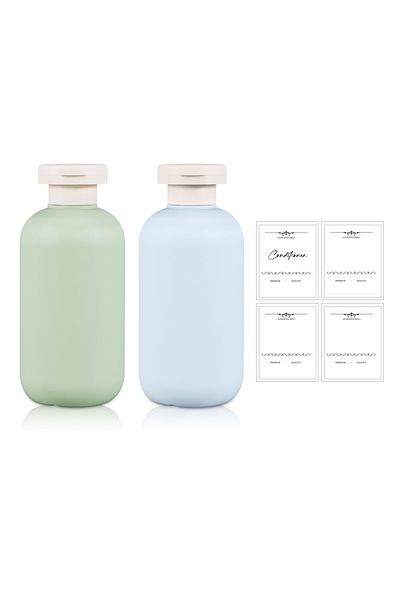 Choice 200ml Plastic Blue and Green Plastic Travel Shampoo Bottles, Refillable Flip Cap Squeeze Bottles for