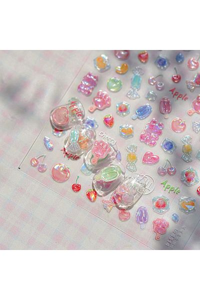 NAILFYOU TO4514 5D Pudding Jelly Dessert Fruit Cherry Pink Claw Print Bowknot Tie knot Love Heart Stars Nail