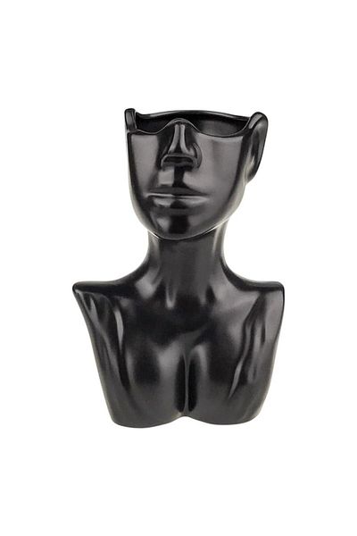 OEM Vază decorativă, ceramică, bust de femeie, 16x24 cm, neagră