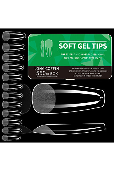 Choice أطراف أظافر جل ناعمة من Long Coffin، 550 قطعة، أطراف أظافر صناعية كامل...