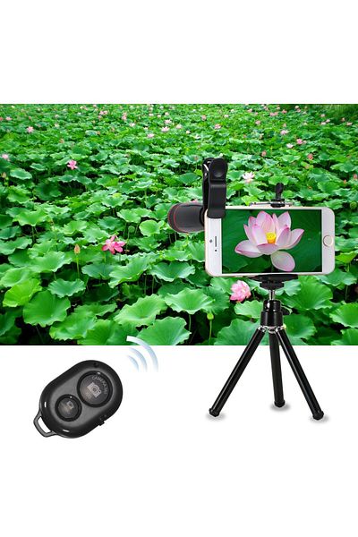 ENAR 10 in 1 8X telephoto lens kit, black macro telephoto lens, selfie stick