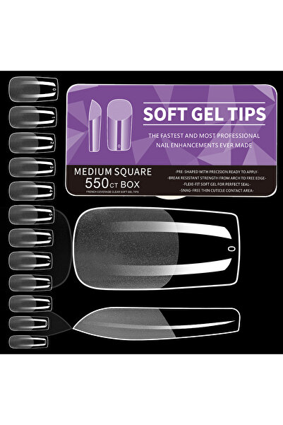 Choice أطراف أظافر هلامية ناعمة متوسطة الحجم مربعة الشكل، 550 قطعة، أطراف أظا...