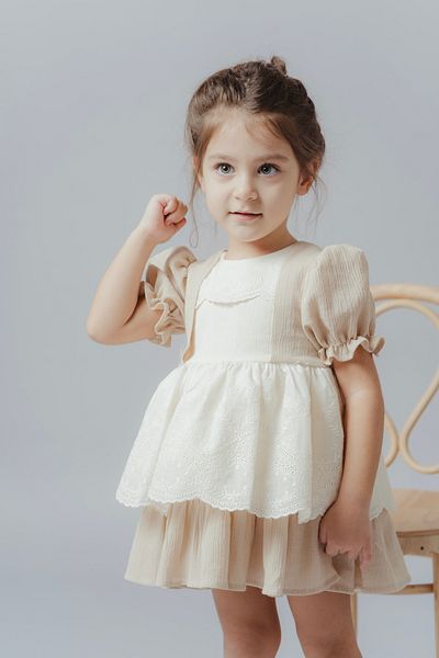 Cherrys Bebek Cotton Crinkle Brode Dress